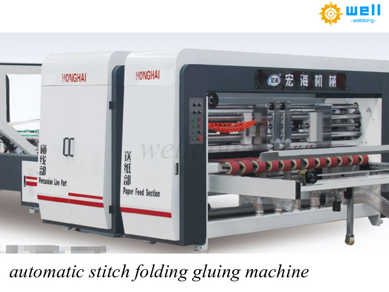 corrguated carton folding gluing stitching machine