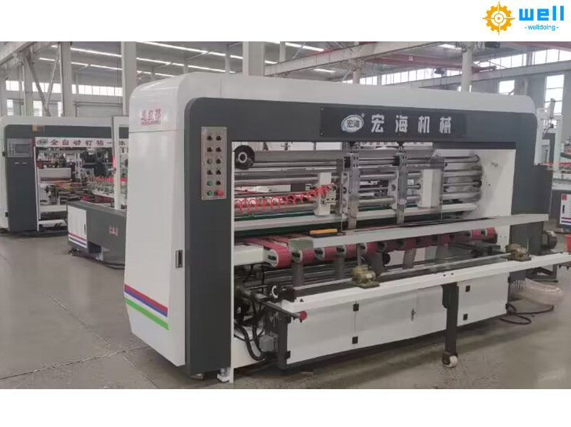 Automatic carton folding & gluing & stitching machine